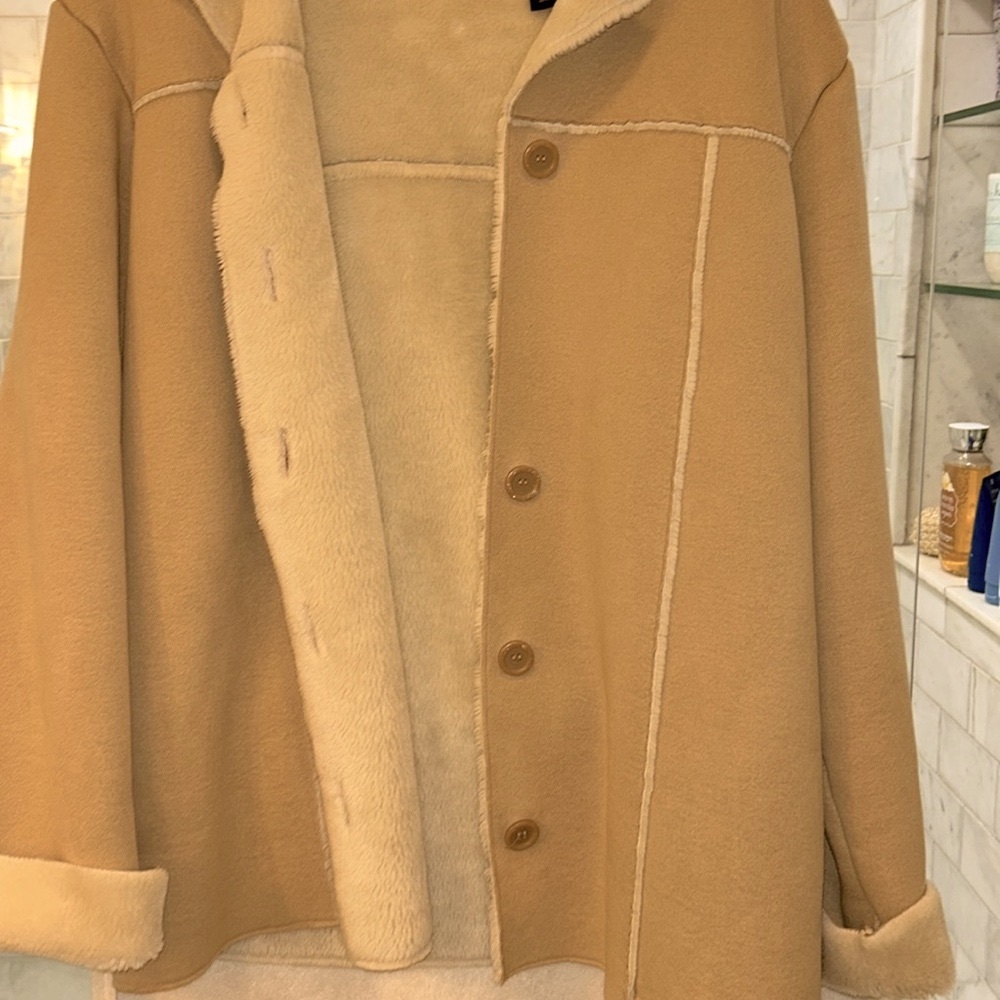 Crazy Horse Shearling Camel Colored XL Coat; Soft Fur Lining & Fur Cuffs;So Cute - Picture 12 of 12